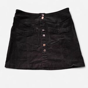 Brown Button-Front Corduroy Skirt with Pockets, Size Medium
